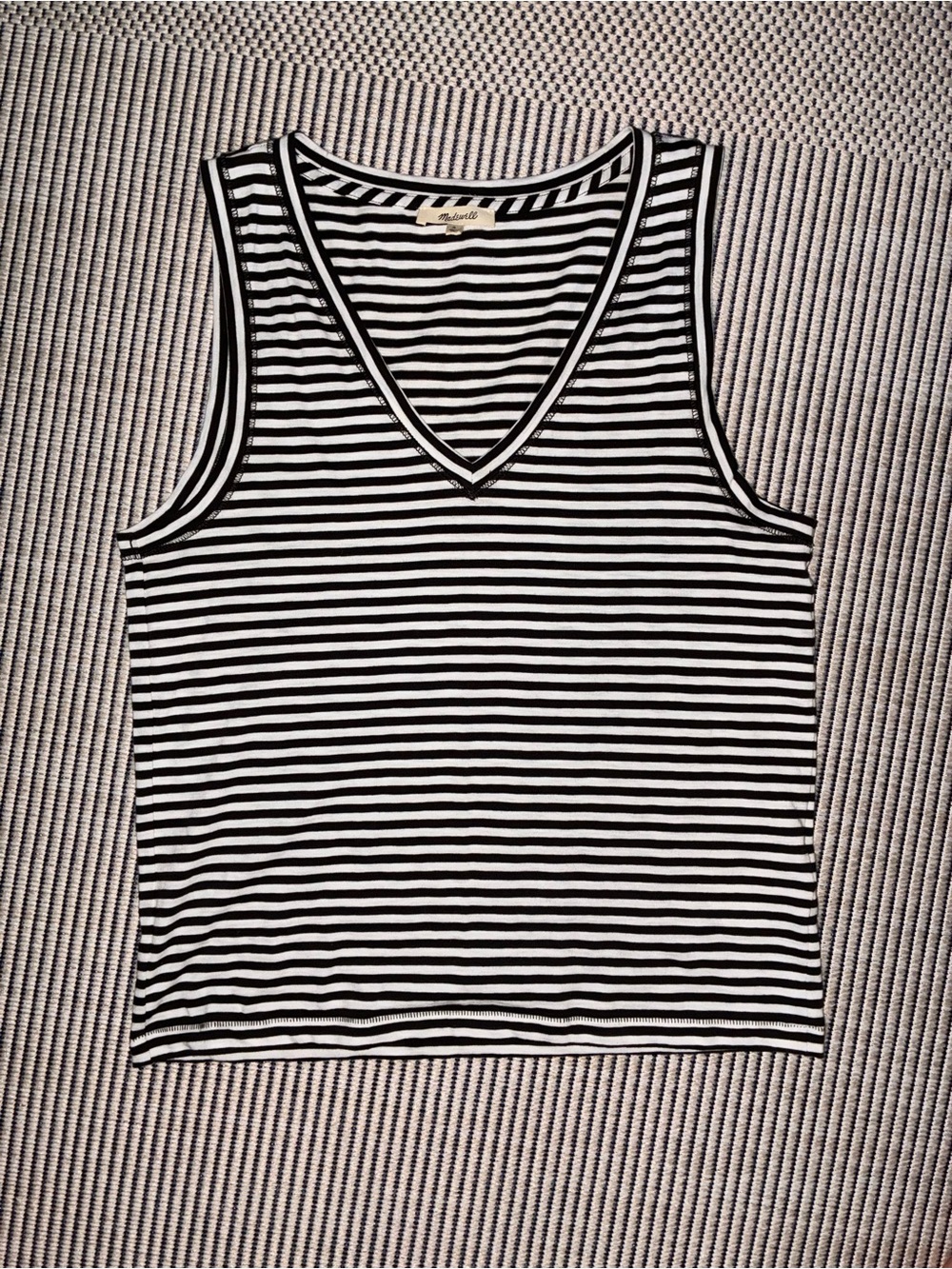 Madewell Black & White Striped V-Neck Tank